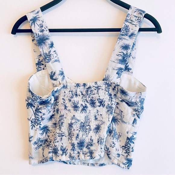 Abercrombie & Fitch S Sleeveless Blue & White Tropical Crop Top Linen Blend - Picture 6 of 12